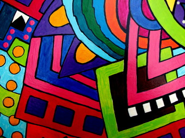 Design: Détail peinture sur bois 8a autre vue, Détail 8a. Fragment polychrome sous forme de photo d'un grand tableau acrylique (180x120) imaginé et peint par mes soins sur une grande table en bois. La table, si vous avez envie d'une vision d'ensemble est visible tant sur mon blog qu'en boutique sur ALM. Réalisation 100 % personnelle. Made by Isami des Couleurs 