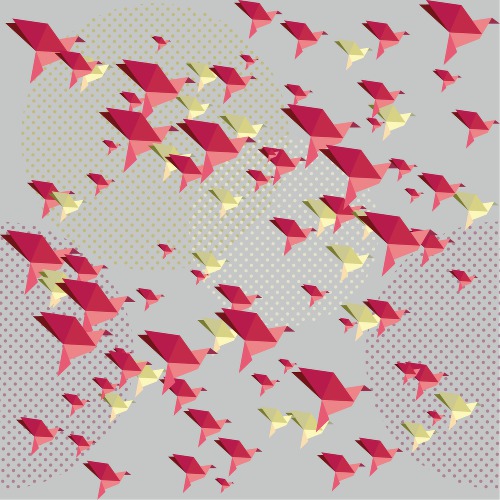 Design: Origami, Un envol d'oiseaux origami.
Imprimé sur du satin de coton, il est très lumineux.