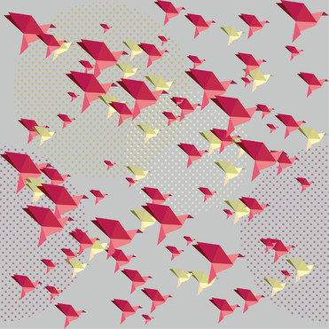 Design: Origami, Un envol d'oiseaux origami.
Imprimé sur du satin de coton, il est très lumineux.