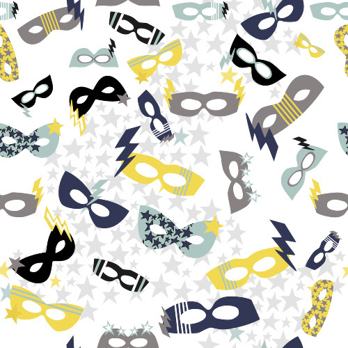 Design: Les Super Masqués, Motif réalisé pour le concours "super héros", Tous les masques se sont envolés dans le ciel étoilé... 
Imaginé pour égayer et faire rêver petits et grands...
