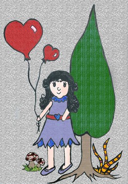 Design: Promenade en forêt, petite fille dans un environnement imaginaire sur le thème de la nature