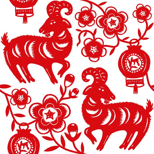 Design: Jianzhi, Motif créé pour le nouvel an chinois 2015, année de la chèvre. Inspiré des papiers découpés ornementaux traditionnels chinois. Motif gagnant du concours "Nouvel An Chinois 2015".  En vente sur ce site, ce tissu est imprimé en France, via un processus éco-responsable
