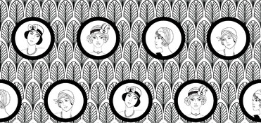 Design: femmes des années 20, Portraits de femmes des années 20 sur fond motif art déco en noir & blanc