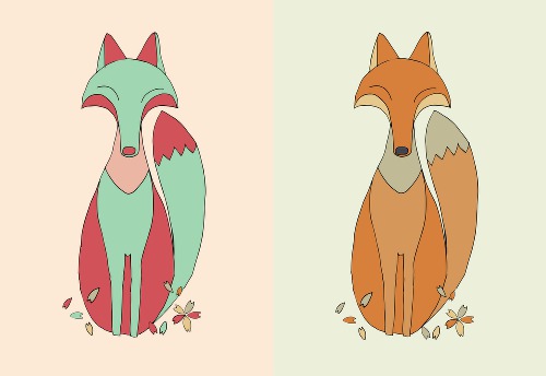 Design: Friendly foxes, Deux renards d'un look original feront une embience douce et un peu rétro. Parfaits pour des coussins ou des doudous! 