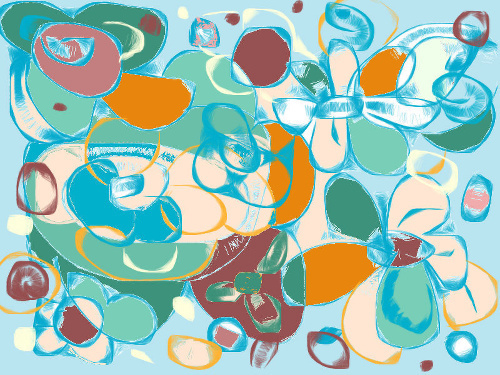 Design: fleurs d'eau, répétition de dessin de fleurs sur fonds bleu 