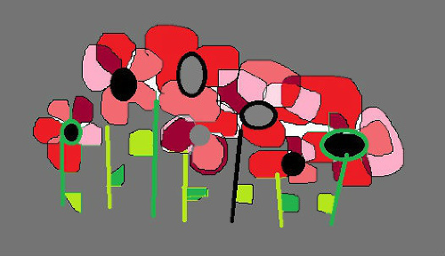 Design: petits coquelicots, dessin de fleurs stylisées type coquelicots, pour donner un effet petits motifs à répétition.