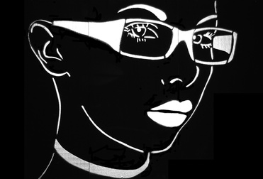 Design: visage lunette au pochoir, 