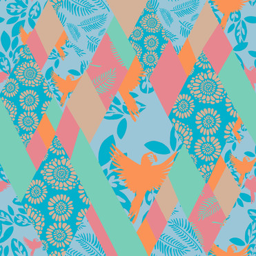 Design: Tropical patchwork, Tropical patchwork pattern.
Nouveau nuancier Pantone au couleur de l'été, un air sous les tropiques entre citronnade et soleil !

(6 couleurs du nuancier pantone printemps/été 2015)
